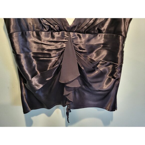 Vtg Black Satin Sleeveless V Neck Ruched Top Sz L Fairygrunge Whimsygoth - Picture 2 of 5